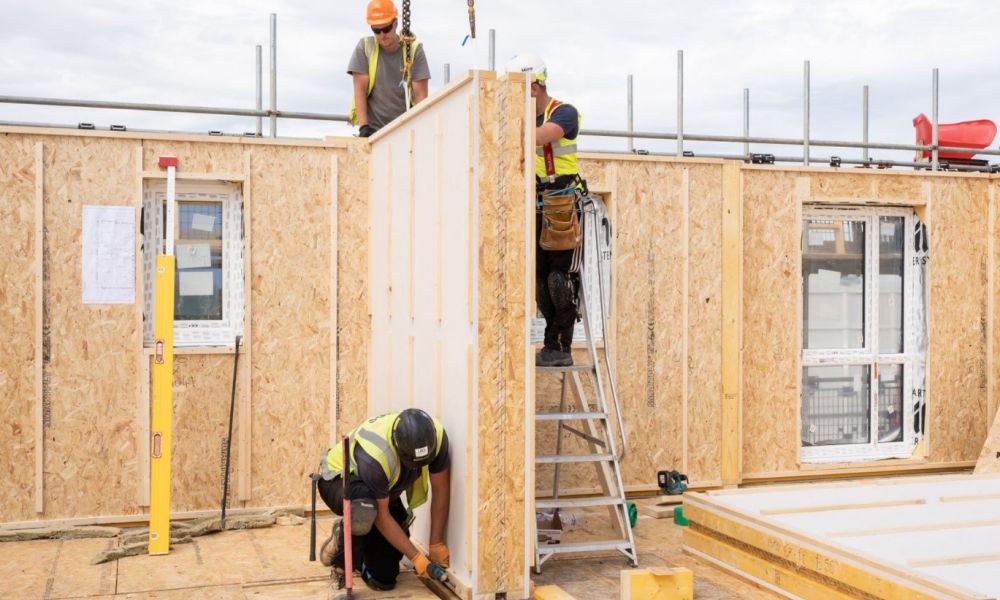 Timber Frame being Built